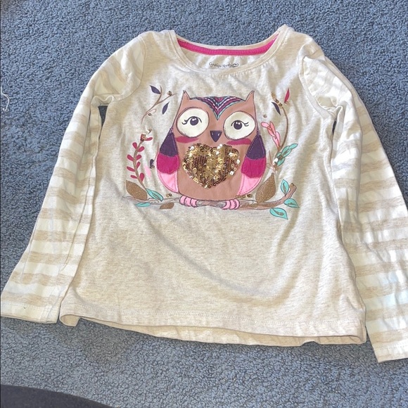 Cynthia Rowley Cream and Pink Long Sleeve Tee with Owl Design - Picture 1 of 4